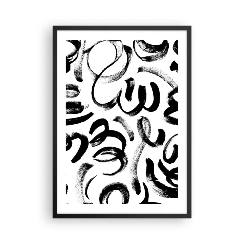 Poster in einem schwarzem Rahmen - Abstrakte schwarze Pinselstriche auf weißem Hintergrund - 50x70cm - Schwarz auf Weiß - Moderne Wanddekoration für Wohnzimmer und Schlafzimmer ARTTOR