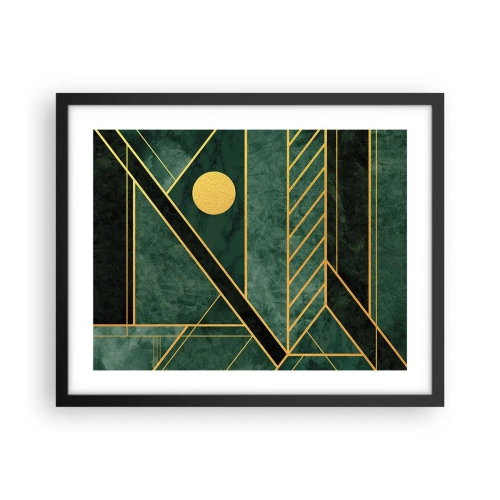 Poster in einem schwarzem Rahmen - Dynamik von Gold und Azurblau - 50x40 cm