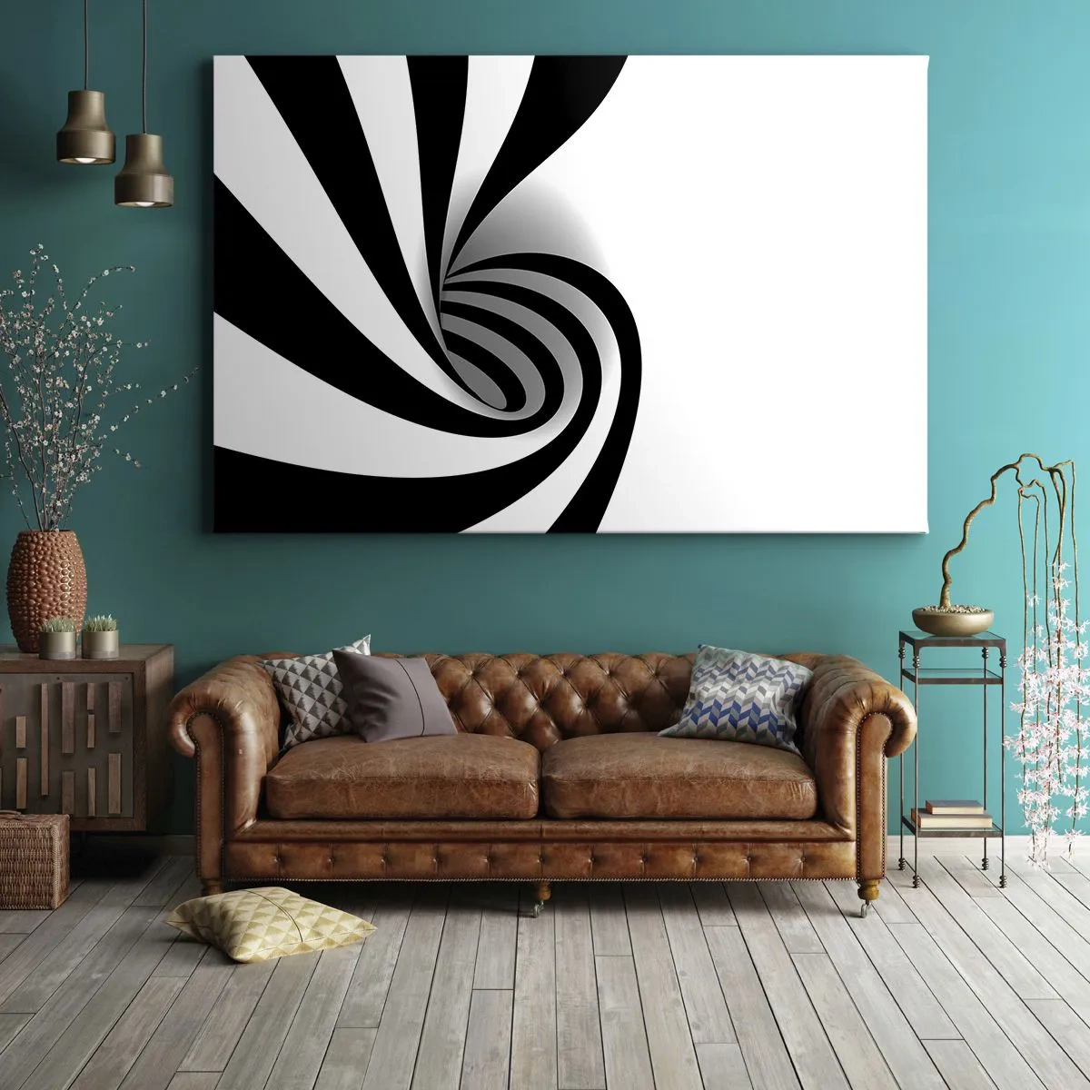 Bild auf Leinwand - Leinwandbild - Abstrakter optischer Wirbel in Schwarzweiß - 100x70cm - Und doch dreht es sich - Moderne Wanddekoration für Wohnzimmer und Schlafzimmer ARTTOR