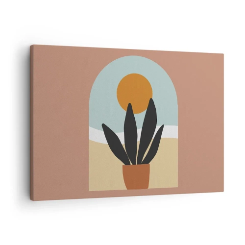 Bild auf Leinwand - Leinwandbild - Eine schwarze Pflanze in einem Topf gegen die Sonne - 70x50cm - Kleine Freuden - Moderne Wanddekoration für Wohnzimmer und Schlafzimmer ARTTOR