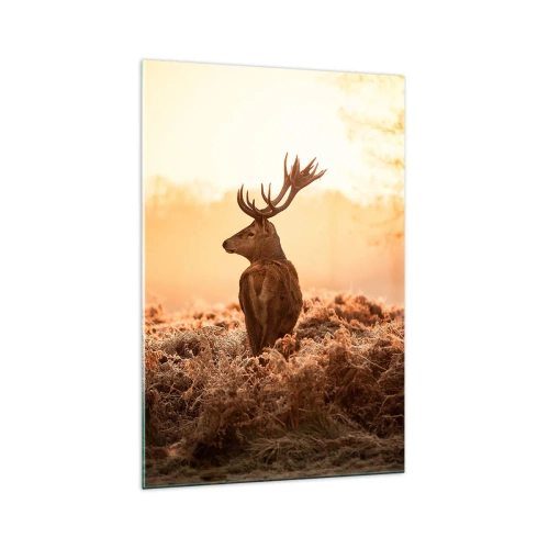 Glasbild - Bild auf glas - Hirsch in den Strahlen der aufgehenden Sonne - 70x100cm - Herr im eigenen Land - Moderne Wanddekoration für Wohnzimmer und Schlafzimmer ARTTOR