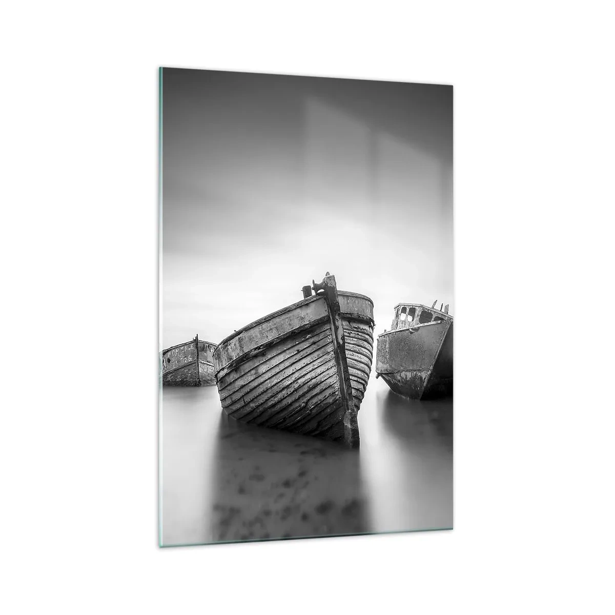 Glasbild - Bild auf glas - Verlassene Boote auf ruhigem Wasser - 70x100cm - Nur Erinnerungen ... - Moderne Wanddekoration für Wohnzimmer und Schlafzimmer ARTTOR