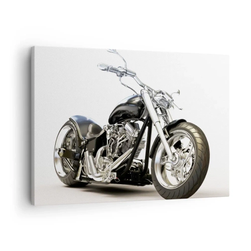 Bild auf Leinwand - Leinwandbild - Stilvolles schwarzes Motorrad auf weißem Hintergrund - 70x50cm - Stärke mit Charakter - Moderne Wanddekoration für Wohnzimmer und Schlafzimmer ARTTOR