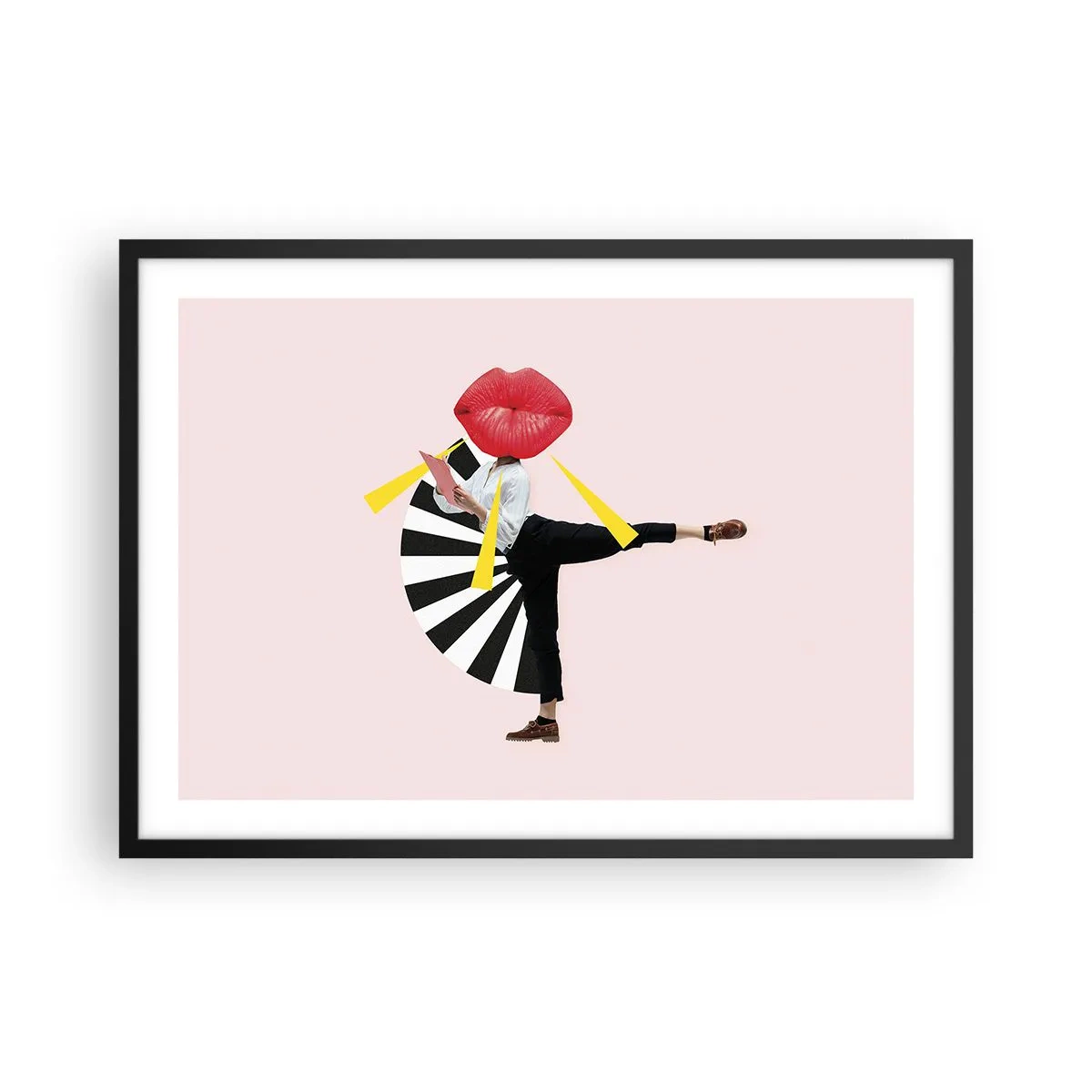 Poster in einem schwarzem Rahmen - Surrealistische Figur mit Mund und geometrischen Elementen - 70x50cm - Surreale Pop-Art - Moderne Wanddekoration für Wohnzimmer und Schlafzimmer ARTTOR