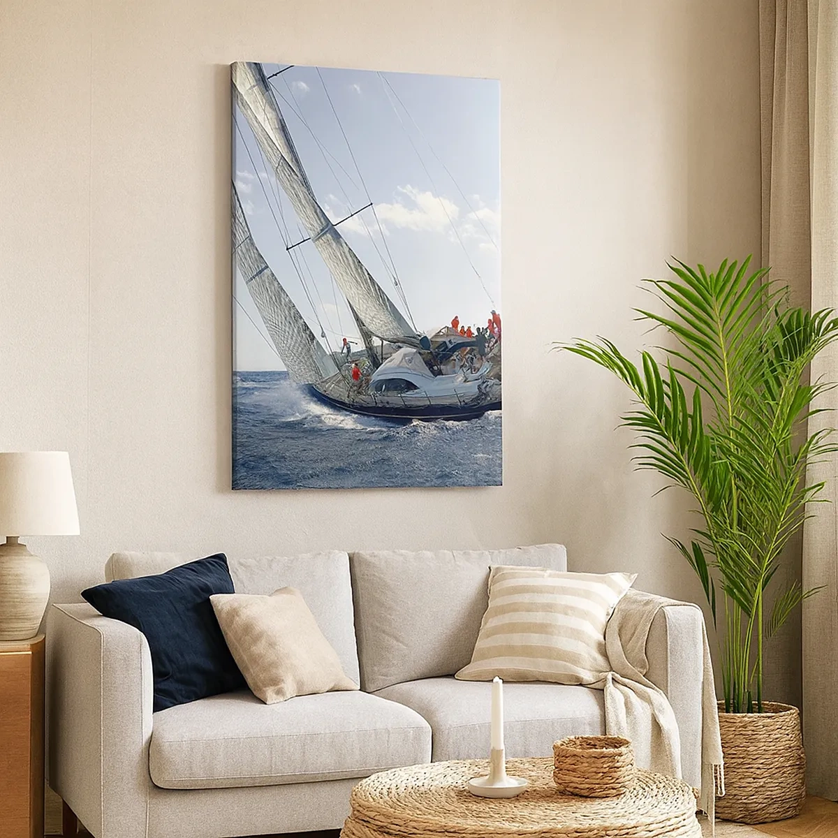 Bild auf Leinwand - Leinwandbild - Yachtrennen auf offener See unter blauem Himmel - 50x70cm - Lass den Besseren sich durchsetzen - Moderne Wanddekoration für Wohnzimmer und Schlafzimmer ARTTOR