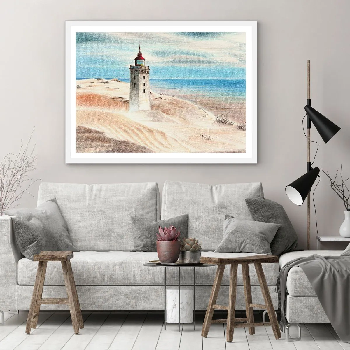 Poster in einem weißen Rahmen - Immer aufs Meer starrend - 100x70 cm