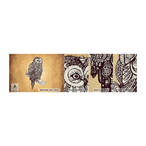 Fototapeten Muster Premium Sand - Kunstvolle Ornamente der Weisheit - Eule, Vogel, Tier - 100x30 cm