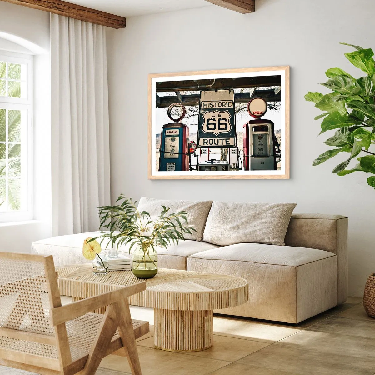 Poster in einem Rahmen aus heller Eiche - Amerikanische Retro-Reise - 91x61 cm