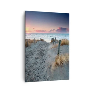 Bild auf Leinwand - Leinwandbild - Weg zum Strand bei Sonnenuntergang - 70x100cm - Du hast einen Regenbogen aus strahlendem Licht verschüttet ... - Moderne Wanddekoration für Wohnzimmer und Schlafzimmer ARTTOR