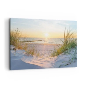 Bild auf Leinwand - Leinwandbild - Ein Sandstrand mit Blick auf den Sonnenuntergang über dem Meer - 120x80cm - Das Rauschen des Meeres, der Gesang der Vögel, ein wilder Strand im Gras ... - Moderne Wanddekoration für Wohnzimmer und Schlafzimmer ARTTOR