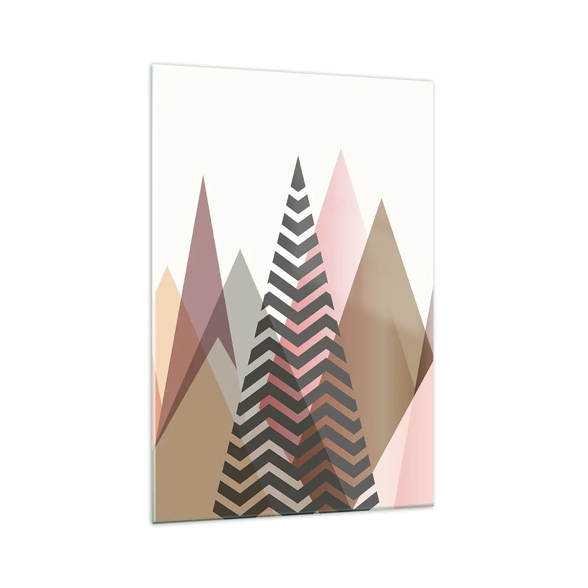 Glasbild - Bild auf glas - Bunte geometrische Berge in Pastelltönen - 70x100cm - Pyramidale Aussicht - Moderne Wanddekoration für Wohnzimmer und Schlafzimmer ARTTOR