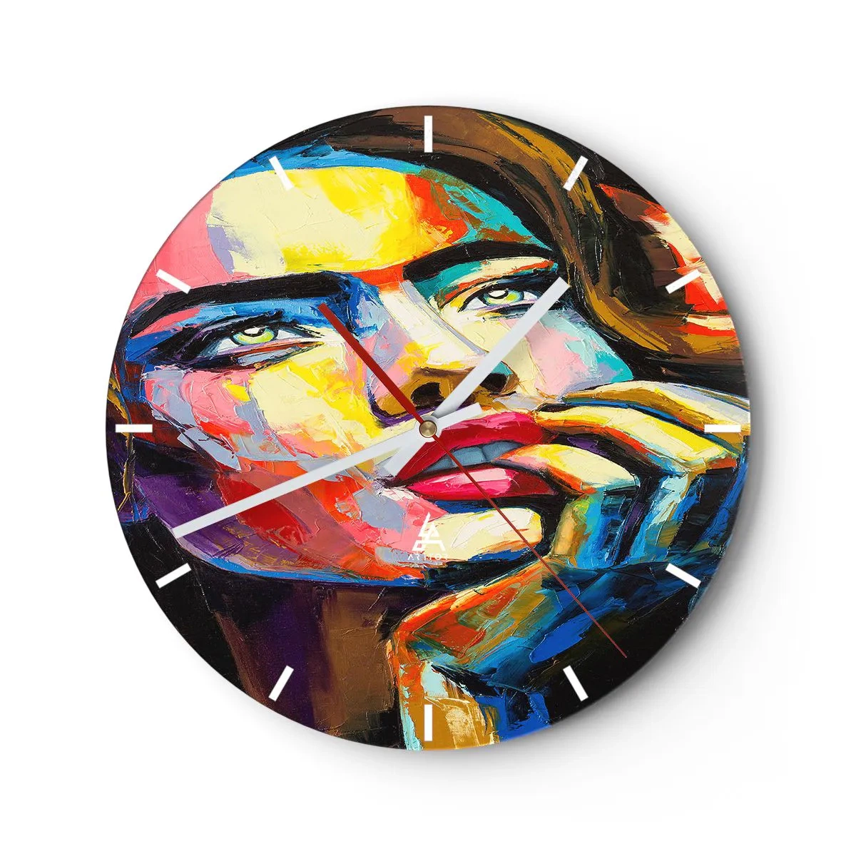 Wanduhr - Glasuhr - Farbenfrohes Porträt einer Frau im abstrakten Stil - 30x30cm - Träume fliegen am Himmel wie Vögel - Moderne Wanddekoration für Wohnzimmer, Küche und Schlafzimmer ARTTOR
