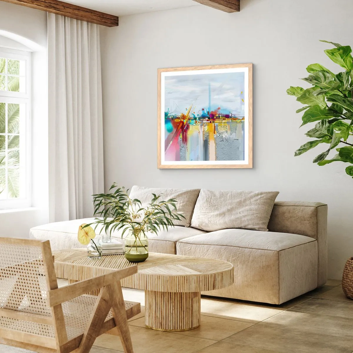 Poster in einem Rahmen aus heller Eiche - Freudenbrücke über den Fluss des Lebens - 50x50 cm