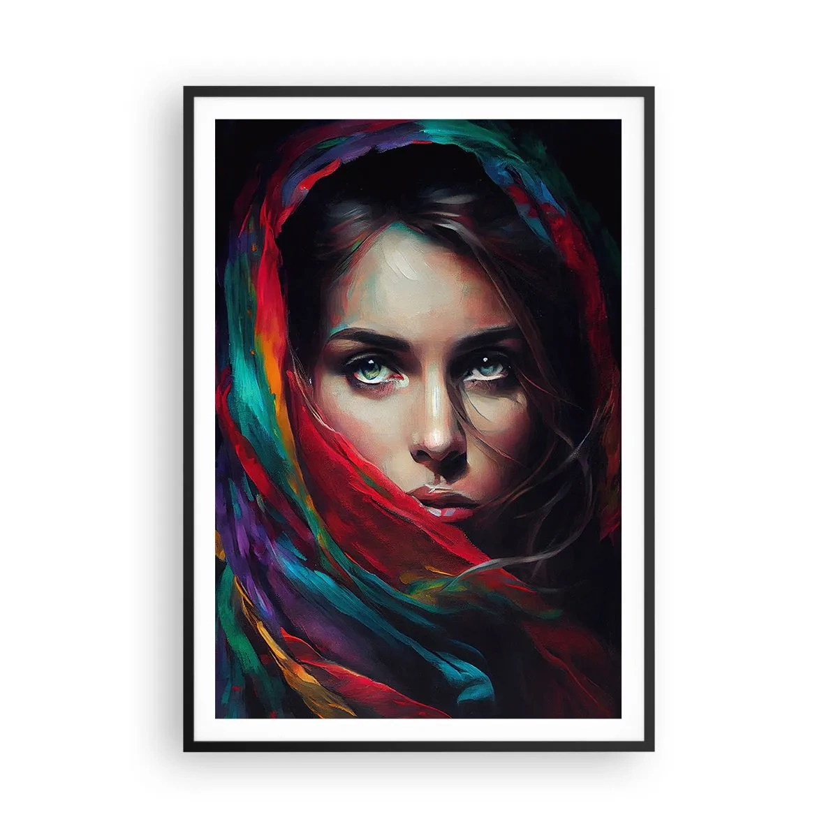 Poster in einem schwarzem Rahmen - Grünäugiges Geheimnis - 70x100 cm