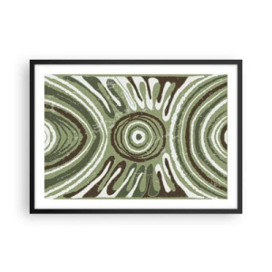 Poster in einem schwarzem Rahmen - Abstrakte Muster in Grün- und Brauntönen - 70x50cm - Explosion von Emotionen - Moderne Wanddekoration für Wohnzimmer und Schlafzimmer ARTTOR