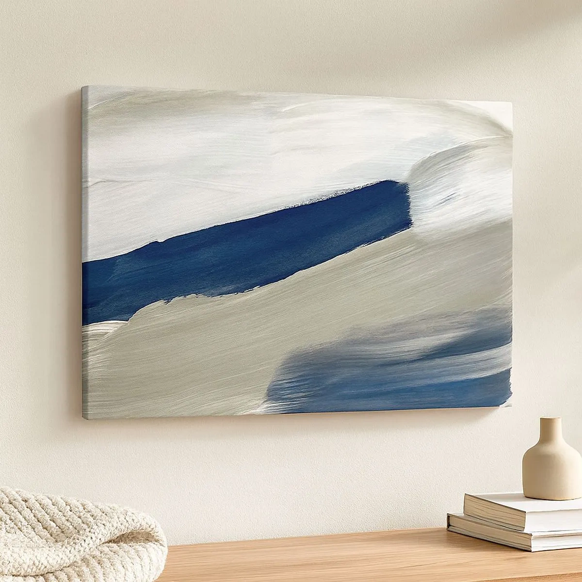 Bild auf Leinwand - Leinwandbild - Abstrakte Pinselstriche in Blau- und Grautönen - 70x50cm - Begegnung mit dem Weißsein - Moderne Wanddekoration für Wohnzimmer und Schlafzimmer ARTTOR