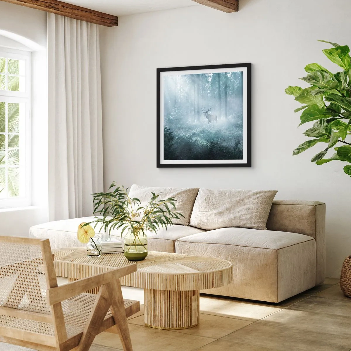 Poster in einem schwarzem Rahmen - Morgenvisite auf dem Grundstück - 60x60 cm