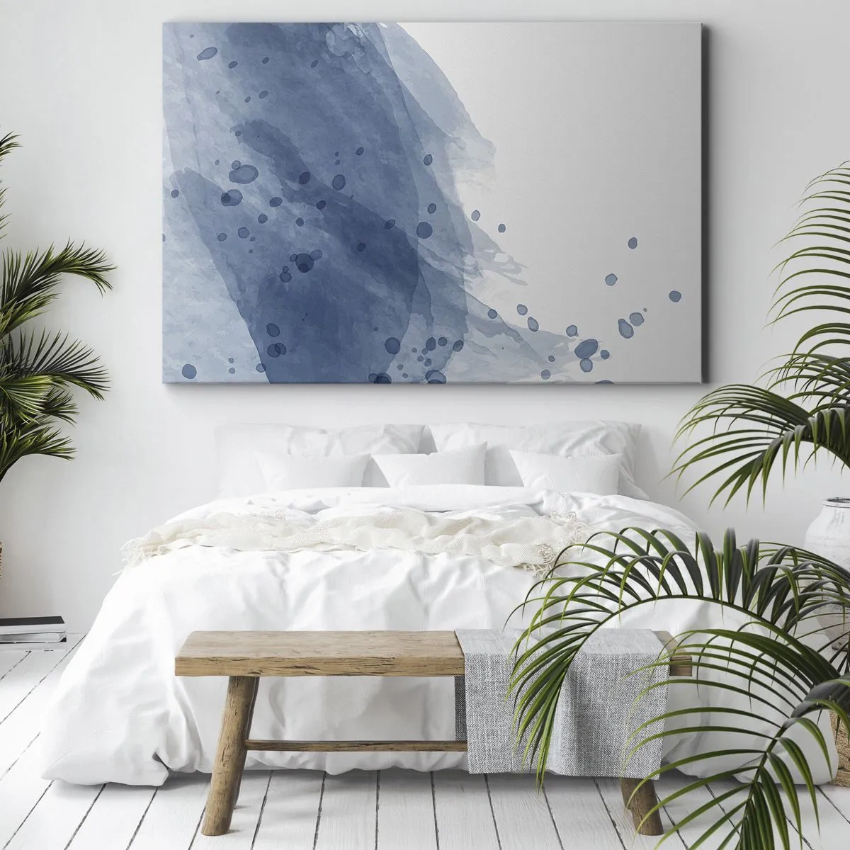 Bild auf Leinwand - Leinwandbild - Abstrakte Flecken und Streifen in Blautönen - 70x50cm - Blauer Tüll - Moderne Wanddekoration für Wohnzimmer und Schlafzimmer ARTTOR