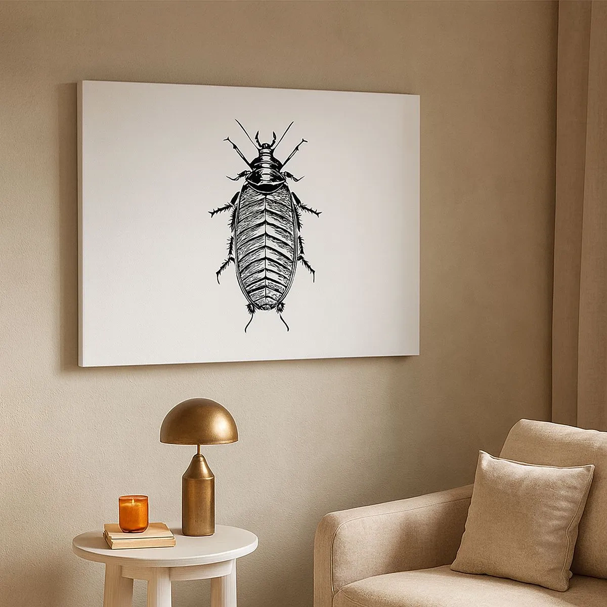 Bild auf Leinwand - Leinwandbild - Grafik eines schwarz-weißen Insekts auf weißem Hintergrund - 70x50cm - Was für ein Exemplar! - Moderne Wanddekoration für Wohnzimmer und Schlafzimmer ARTTOR