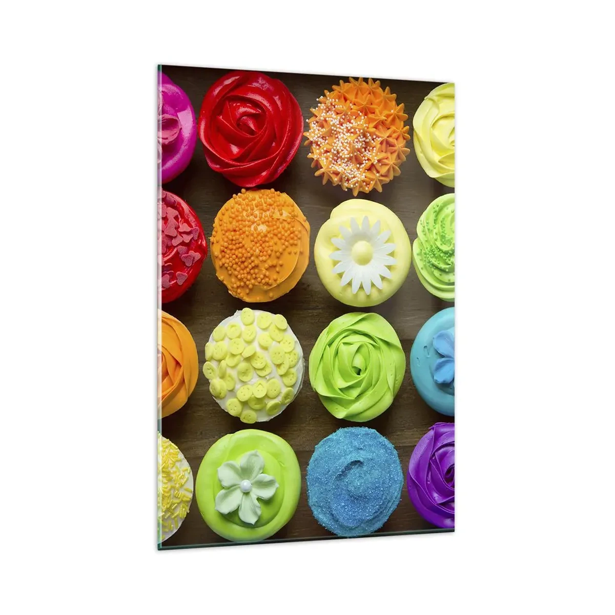 Glasbild - Bild auf glas - Bunte Cupcakes mit pastellfarbenen Verzierungen - 80x120cm - Alles andere - alles lecker - Moderne Wanddekoration für Wohnzimmer und Schlafzimmer ARTTOR