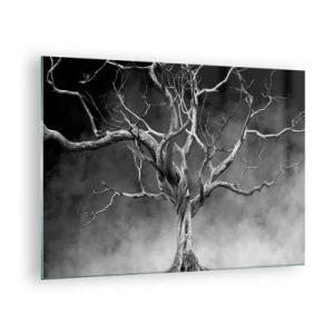 Glasbild - Bild auf glas - Schwarzer Baum gegen den Nebel - 70x50cm - Ursprünglich und heilig - Moderne Wanddekoration für Wohnzimmer und Schlafzimmer ARTTOR