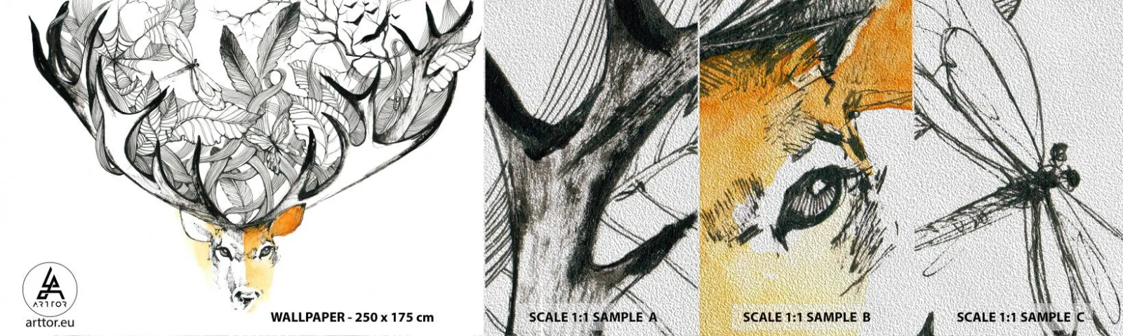 Fototapeten Muster Premium Sand - Ecken des Überflusses - Abstraktion, Reh, Grafik - 100x30 cm