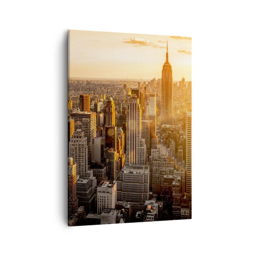 Bild auf Leinwand - Leinwandbild - Skyline von New York City bei Sonnenuntergang mit Blick auf das Empire State Building - 50x70cm - In der Sonne wachsen - Moderne Wanddekoration für Wohnzimmer und Schlafzimmer ARTTOR