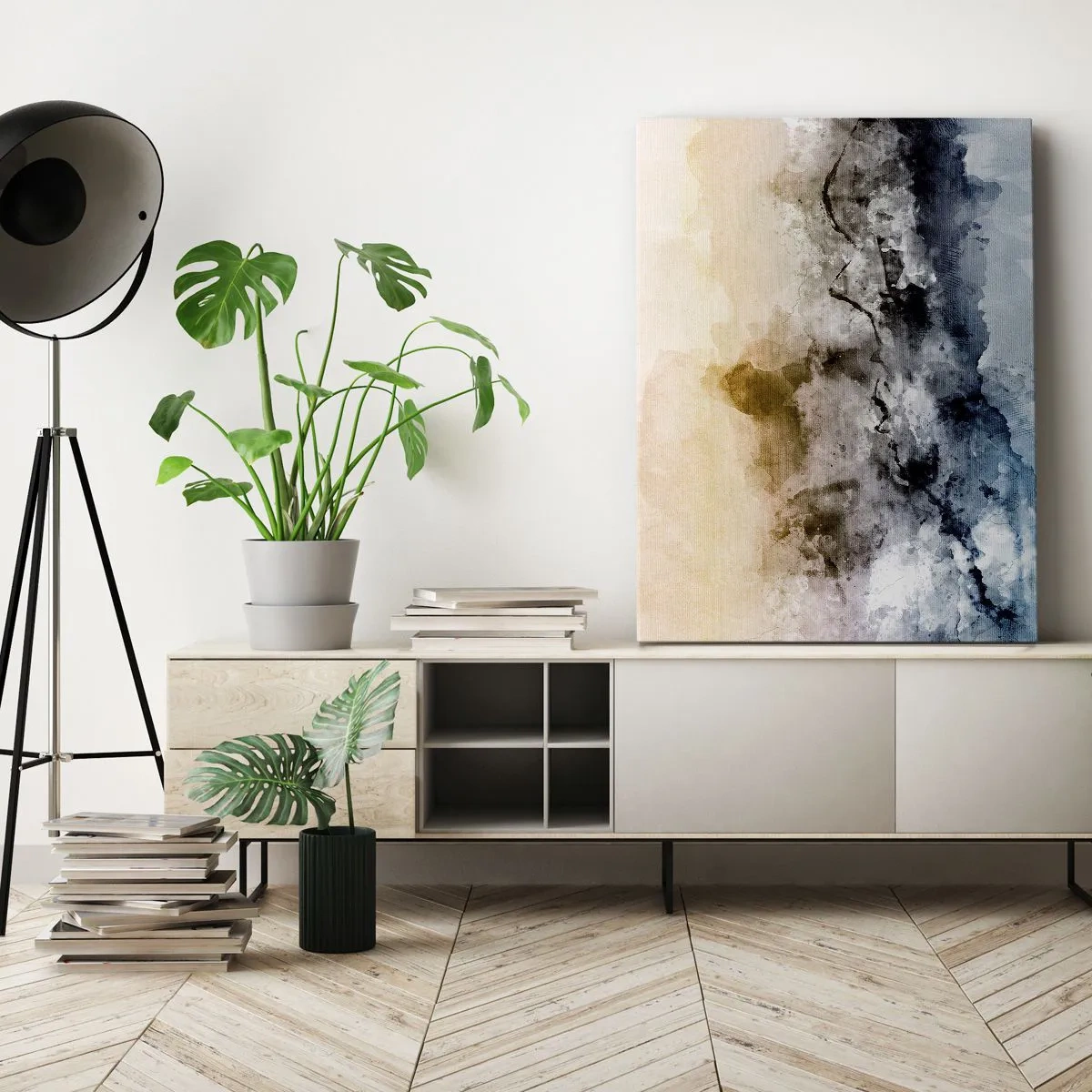 Bild auf Leinwand - Leinwandbild - Abstrakte Landschaft mit Nebel und dezenten Farben - 70x100cm - In einer Nebelwolke ertrunken - Moderne Wanddekoration für Wohnzimmer und Schlafzimmer ARTTOR