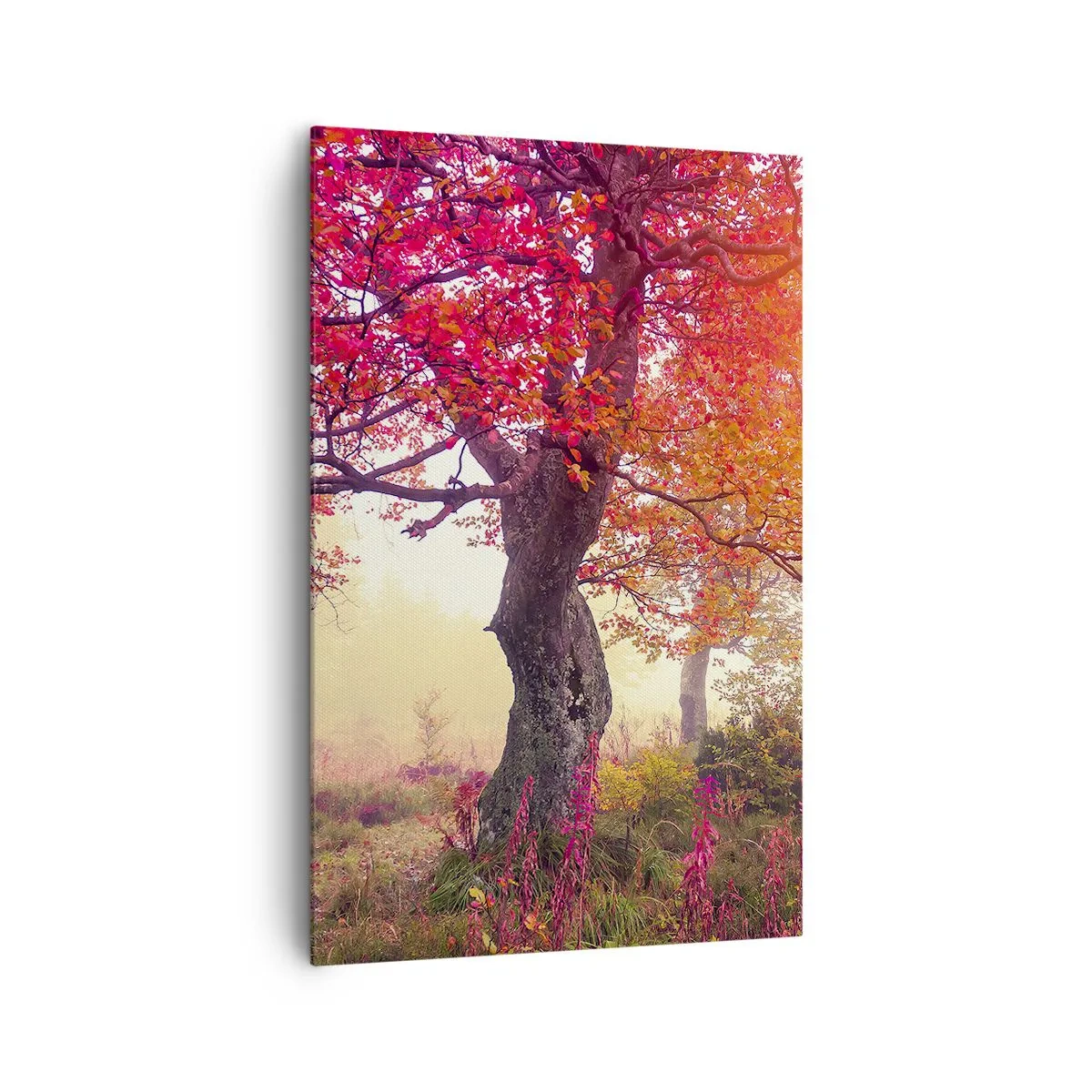 Bild auf Leinwand - Leinwandbild - Herbstlandschaft mit Bäumen in intensiven Farben - 80x120cm - Blühende Raserei - Moderne Wanddekoration für Wohnzimmer und Schlafzimmer ARTTOR