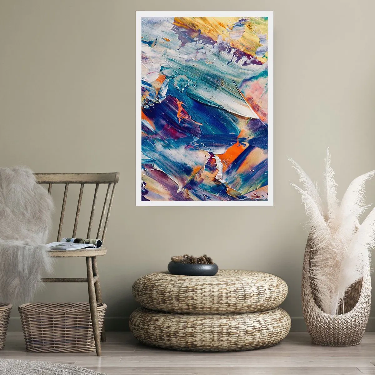 Poster - Abstrakte Komposition mit bunten Pinselstrichen - 50x70cm - Farbverwirrung - Moderne Wanddekoration für Wohnzimmer und Schlafzimmer ARTTOR