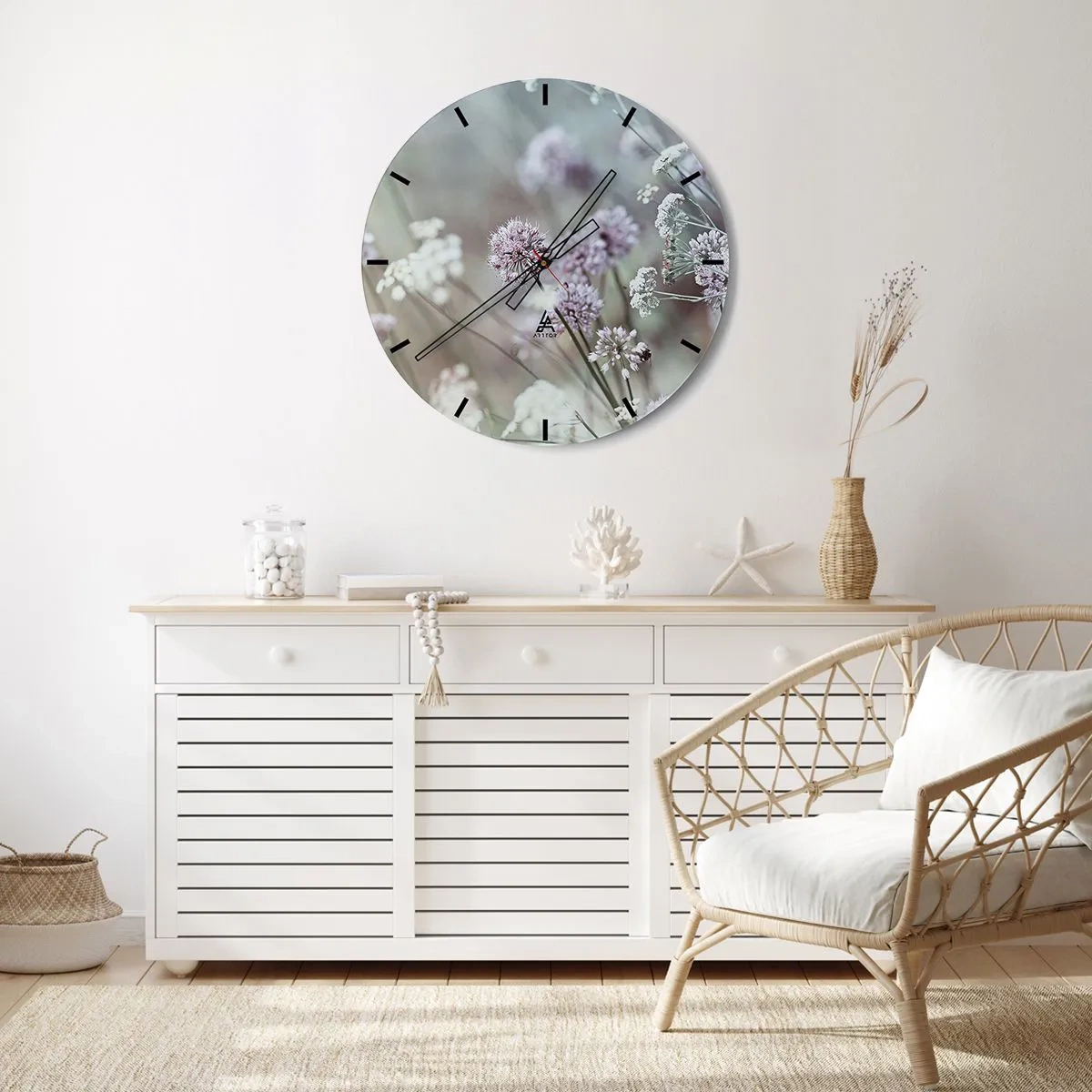 Wanduhr - Glasuhr - Süße filigrane Kräuter - 40x40 cm