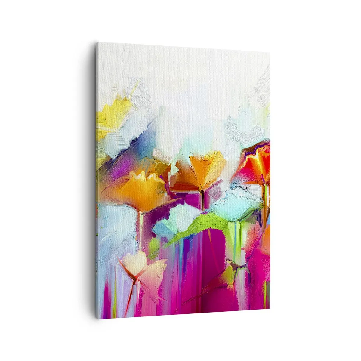Bild auf Leinwand - Leinwandbild - Abstrakte bunte Blumen auf hellem Hintergrund - 50x70cm - Der Regenbogen ist aufgeblüht - Moderne Wanddekoration für Wohnzimmer und Schlafzimmer ARTTOR