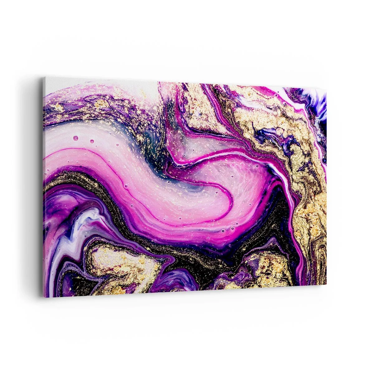 Bild auf Leinwand - Leinwandbild - Abstrakte Wellen in Lila- und Goldtönen - 100x70cm - Ein Moment hinter den Kulissen - Moderne Wanddekoration für Wohnzimmer und Schlafzimmer ARTTOR