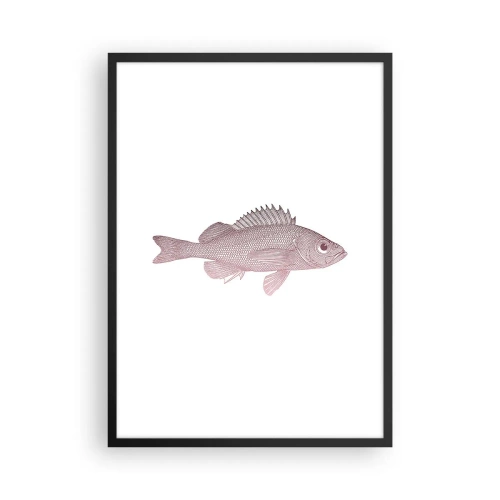 Poster in einem schwarzem Rahmen - Fischgrafik auf weißem Hintergrund im minimalistischen Stil - 50x70cm - Großäugiger Fisch - Moderne Wanddekoration für Wohnzimmer und Schlafzimmer ARTTOR