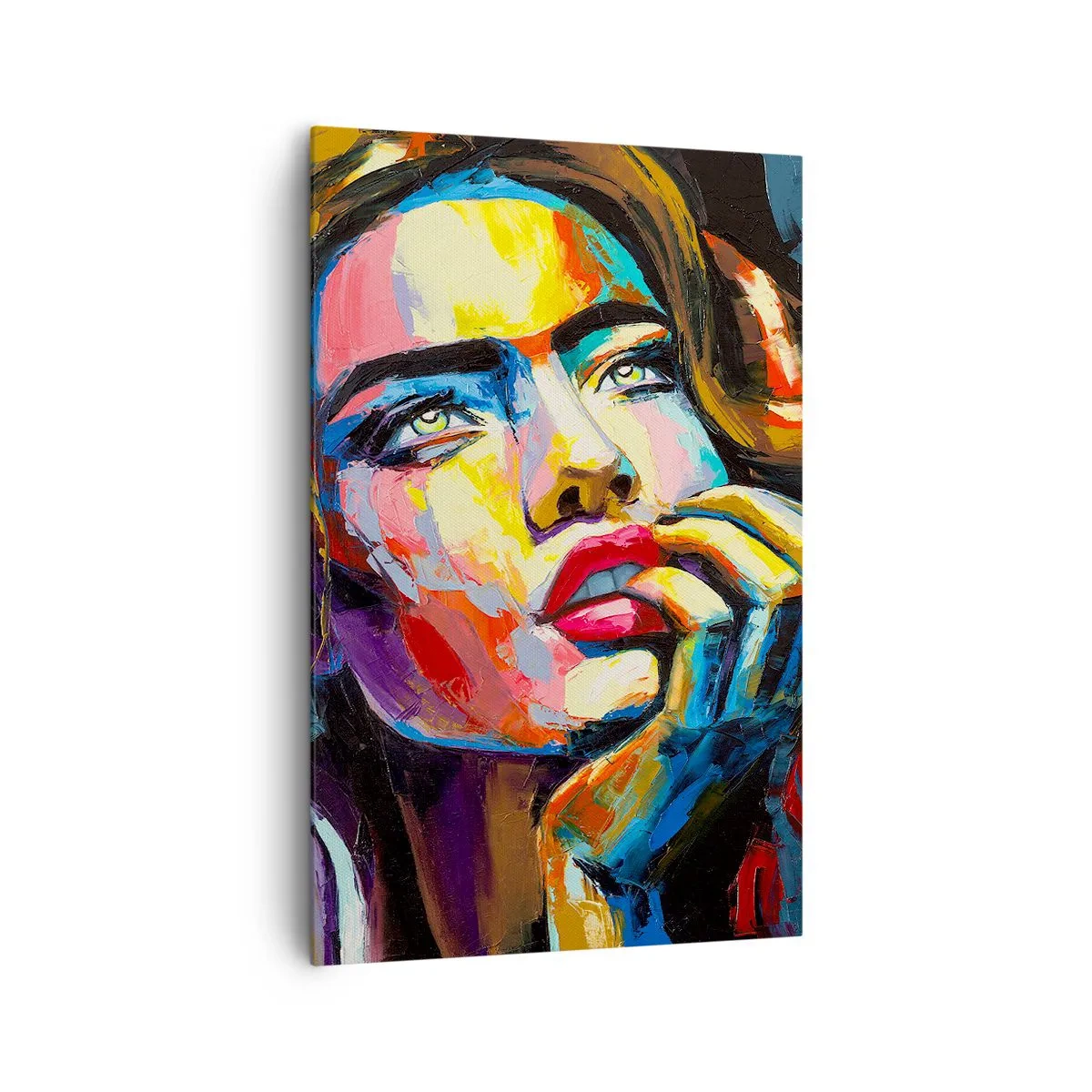 Bild auf Leinwand - Leinwandbild - Farbenfrohes Frauenporträt im expressionistischen Stil - 80x120cm - Träume fliegen am Himmel wie Vögel - Moderne Wanddekoration für Wohnzimmer und Schlafzimmer ARTTOR