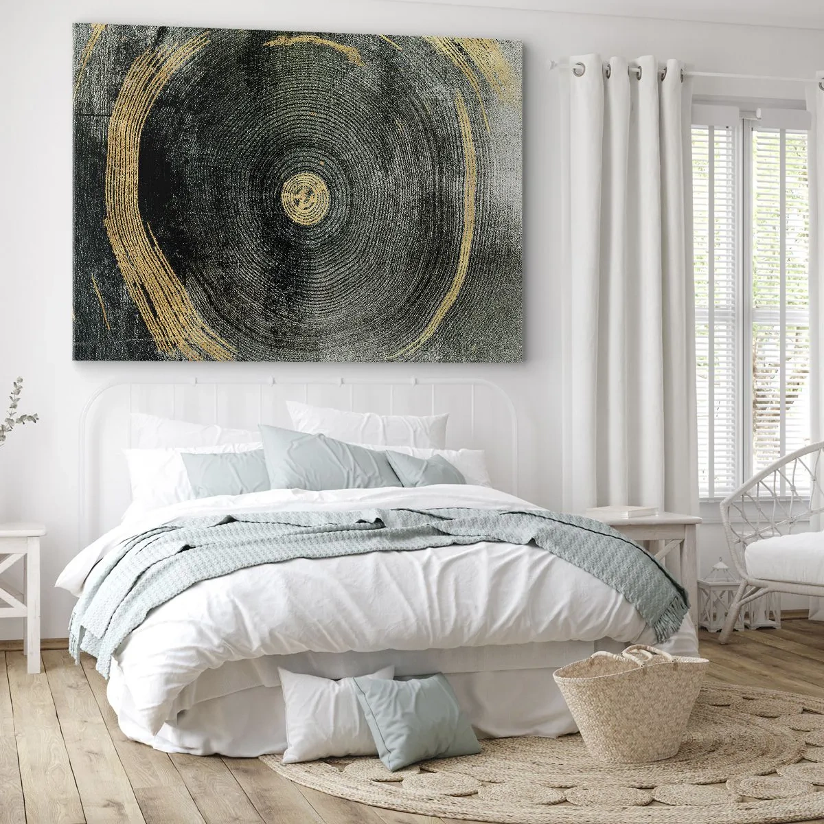 Bild auf Leinwand - Leinwandbild - Konzentrische Kreise mit goldenen Akzenten - 70x50cm - Veränderung und Beständigkeit - Moderne Wanddekoration für Wohnzimmer und Schlafzimmer ARTTOR