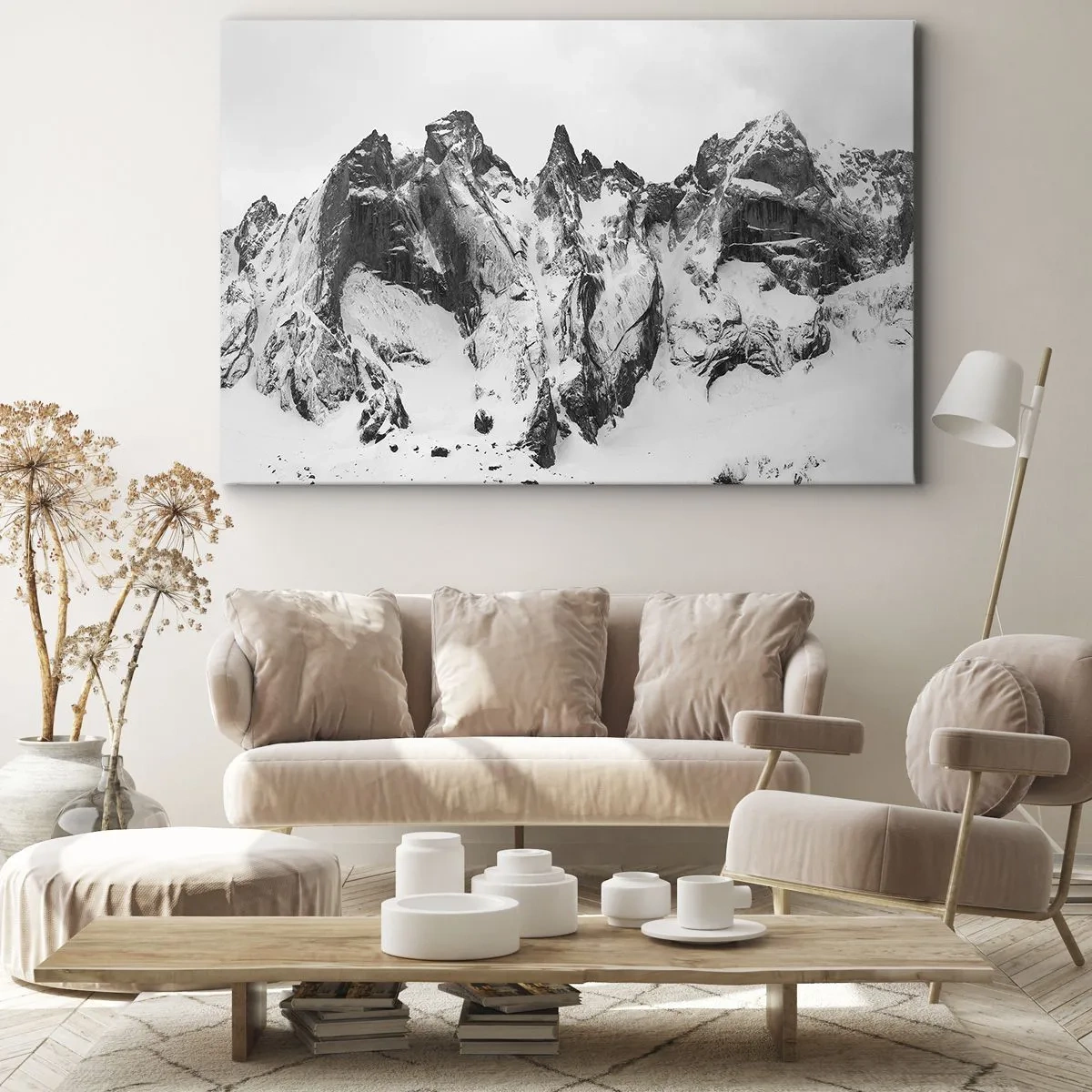 Bild auf Leinwand - Leinwandbild - Schwarz-weiße schneebedeckte Berggipfel - 120x80cm - Gefährlicher Granitgrat - Moderne Wanddekoration für Wohnzimmer und Schlafzimmer ARTTOR