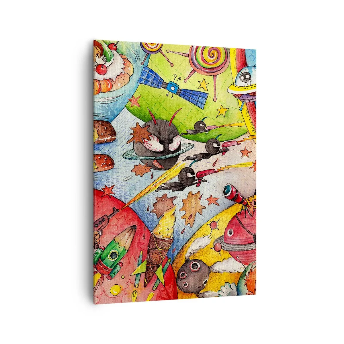 Bild auf Leinwand - Leinwandbild - Eine bunte Weltraumszene voller Kinder und Raumschiffe - 70x100cm - Tolles Weltraumabenteuer - Moderne Wanddekoration für Wohnzimmer und Schlafzimmer ARTTOR