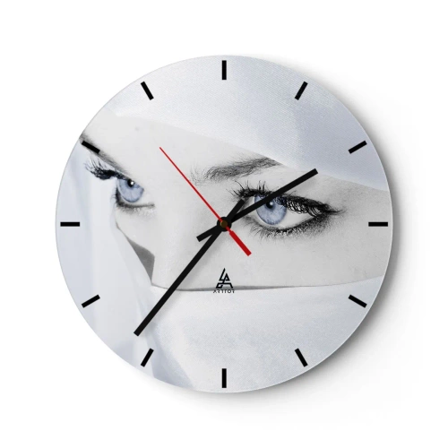 Wanduhr - Glasuhr - Der geheimnisvolle Blick blauer Augen in Weiß - 30x30cm - Aus Tausendundeiner Nacht - Moderne Wanddekoration für Wohnzimmer, Küche und Schlafzimmer ARTTOR