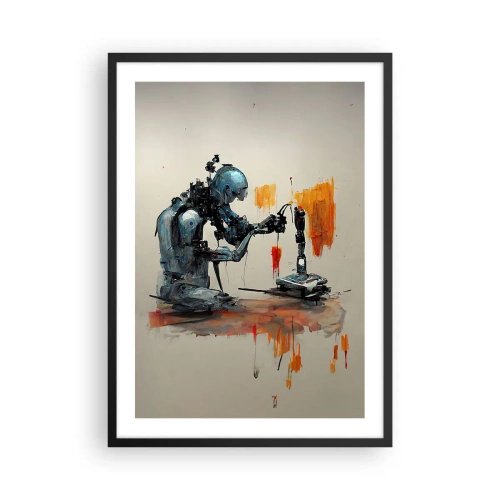 Poster in einem schwarzem Rahmen - Ein kybernetischer Roboter beim Schaffen von Kunst. - 50x70cm - Schon morgen… - Moderne Wanddekoration für Wohnzimmer und Schlafzimmer ARTTOR