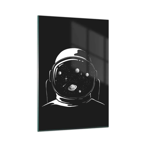 Glasbild - Bild auf glas - Ein minimalistischer Astronautenhelm mit Blick ins Weltall - 80x120cm - Schöne Aussicht - Moderne Wanddekoration für Wohnzimmer und Schlafzimmer ARTTOR
