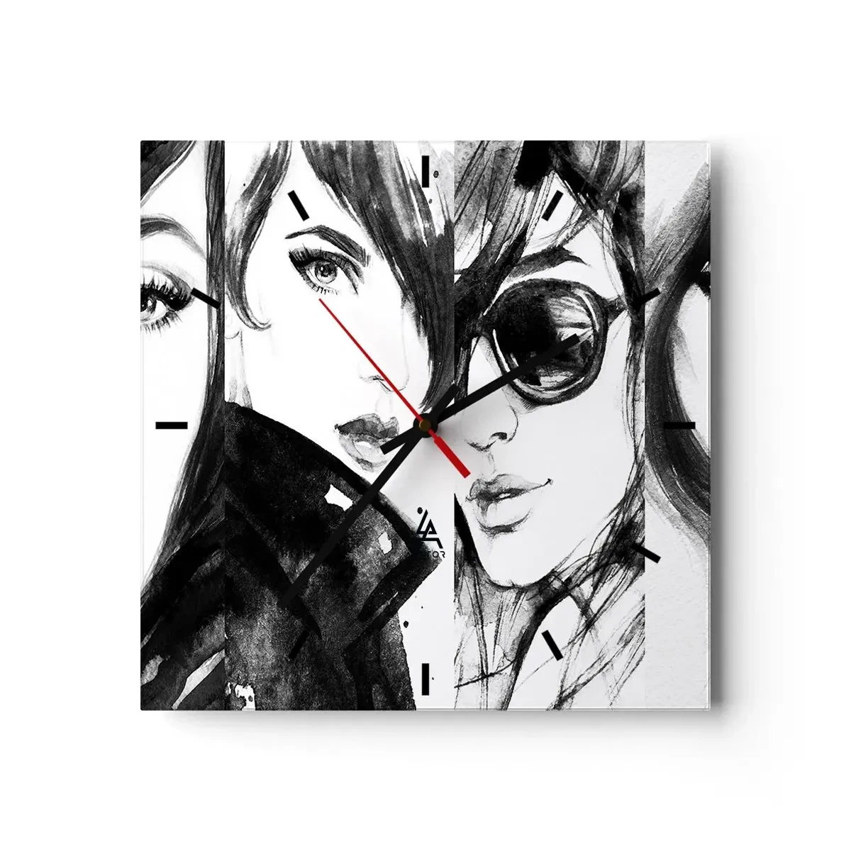 Wanduhr - Glasuhr - Stilvolle Frauenporträts in monochromen Tönen - 30x30cm - Schönheit multipliziert - Moderne Wanddekoration für Wohnzimmer und Schlafzimmer ARTTOR