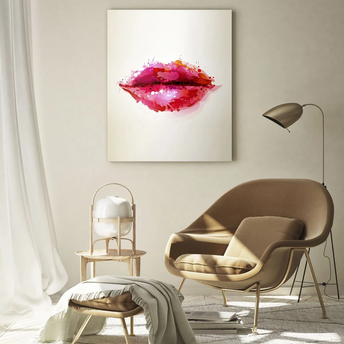Glasbild - Bild auf glas - Abstraktes Lippenmotiv in Rosa- und Rottönen - 80x120cm - Ein rötlicher Rotton - Moderne Wanddekoration für Wohnzimmer und Schlafzimmer ARTTOR