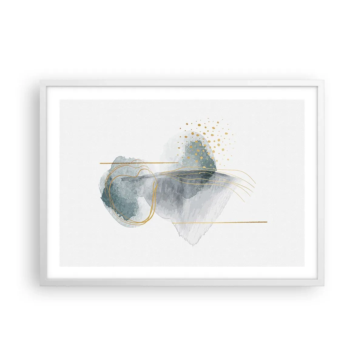 Poster in einem weißen Rahmen - Über das Verhältnis von Grau und Gold - 70x50 cm