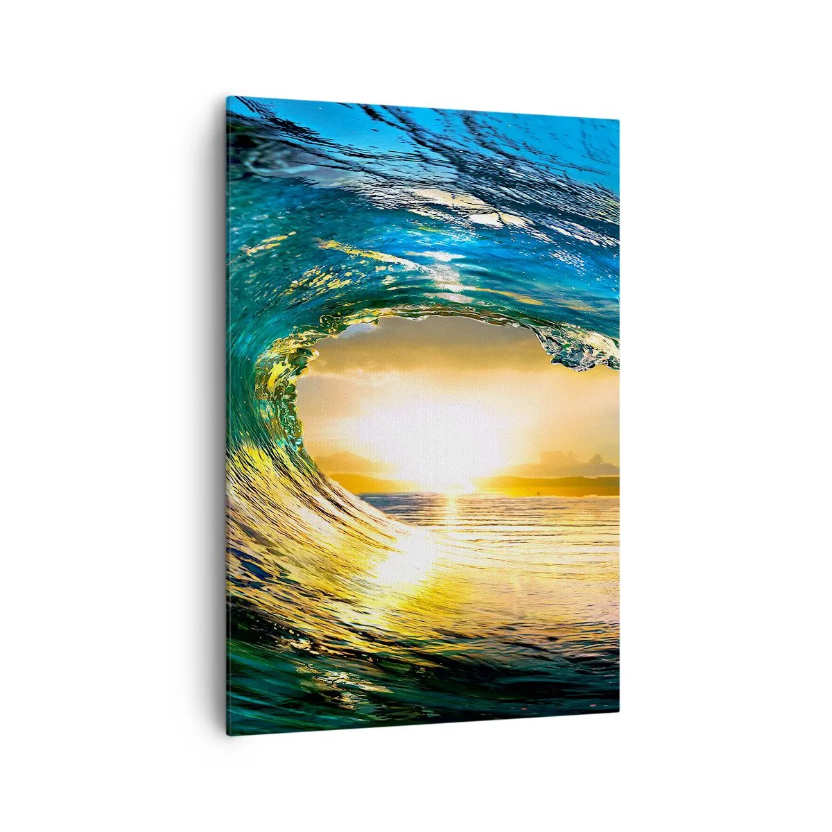 Bild auf Leinwand - Leinwandbild - Meereswelle in der Sonne mit Blick auf den Horizont - 70x100cm - In einem smaragd-goldenen Kristall - Moderne Wanddekoration für Wohnzimmer und Schlafzimmer ARTTOR