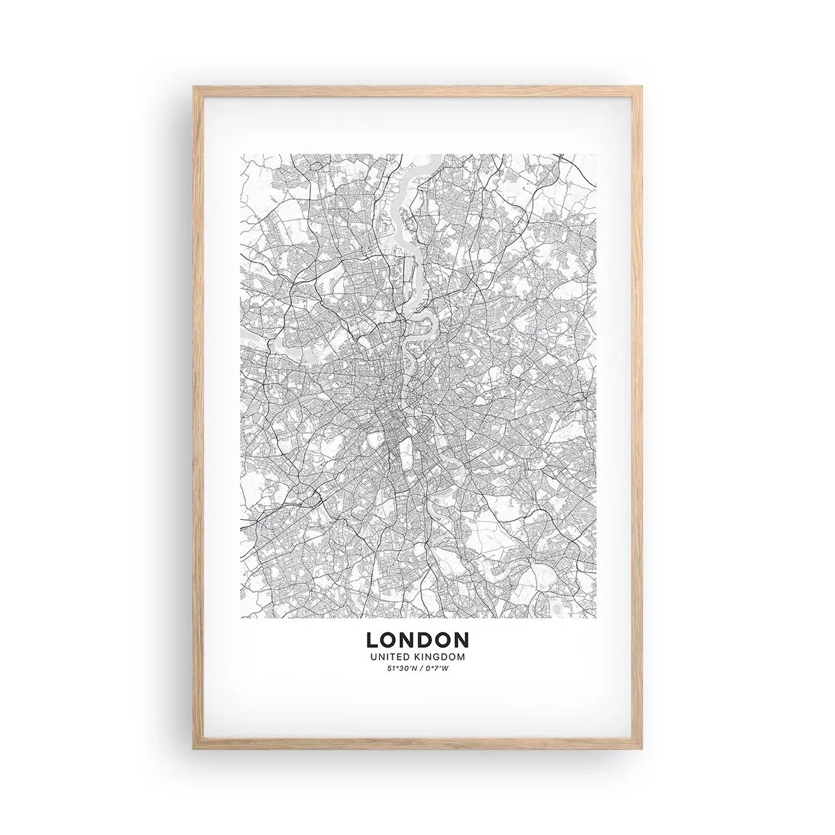 Poster in einem Rahmen aus heller Eiche - Karte des Labyrinths von London - 61x91 cm