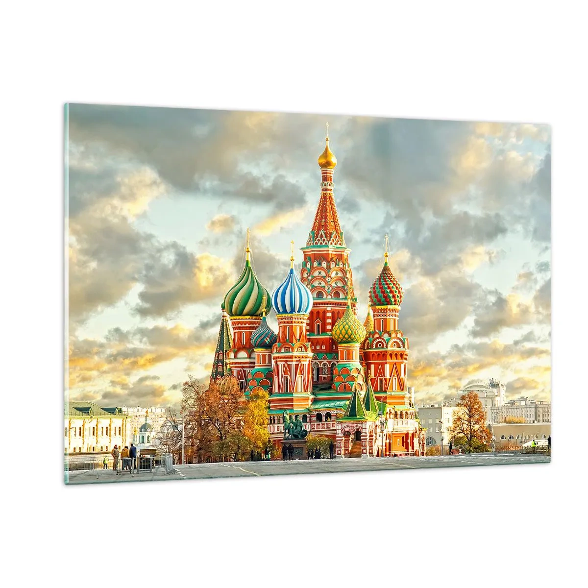 Glasbild - Bild auf glas - Basilius-Kathedrale in Moskau vor bewölktem Himmel - 120x80cm - Selbst Disney würde nicht darauf kommen - Moderne Wanddekoration für Wohnzimmer und Schlafzimmer ARTTOR