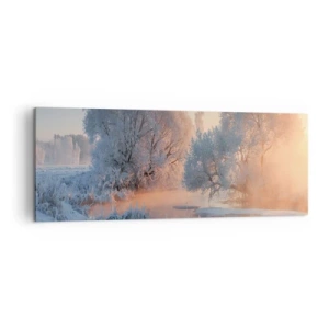 Bild auf Leinwand - Leinwandbild - Winterlandschaft mit schneebedeckten Bäumen und einem Sonnenuntergang - 140x50cm - Alles im Kristall glänzt in der Sonne - Moderne Wanddekoration für Wohnzimmer und Schlafzimmer ARTTOR