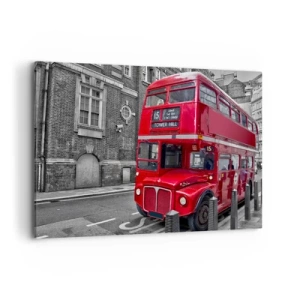 Bild auf Leinwand - Leinwandbild - Ein roter Doppeldeckerbus in London vor der Kulisse klassischer Architektur - 120x80cm - Immer gleich - Moderne Wanddekoration für Wohnzimmer und Schlafzimmer ARTTOR