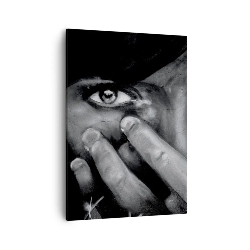 Bild auf Leinwand - Leinwandbild - Schwarz-Weiß-Porträt einer Frau, die ihr Gesicht mit den Händen bedeckt. - 50x70cm - Ich werde nicht sagen, wer es gemalt hat - Moderne Wanddekoration für Wohnzimmer und Schlafzimmer ARTTOR
